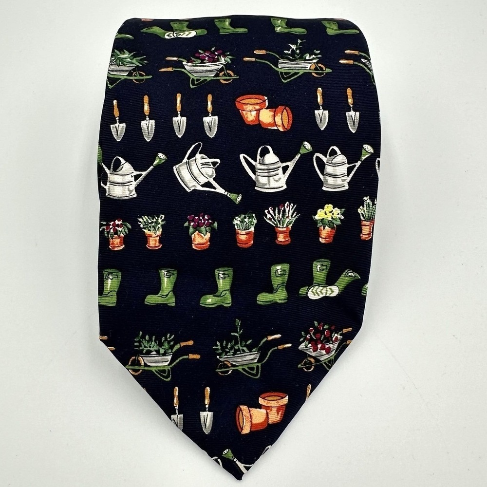 Alynn Tie Mens Blue Weekend Gardener Gardening Silk‎ Necktie Made USA